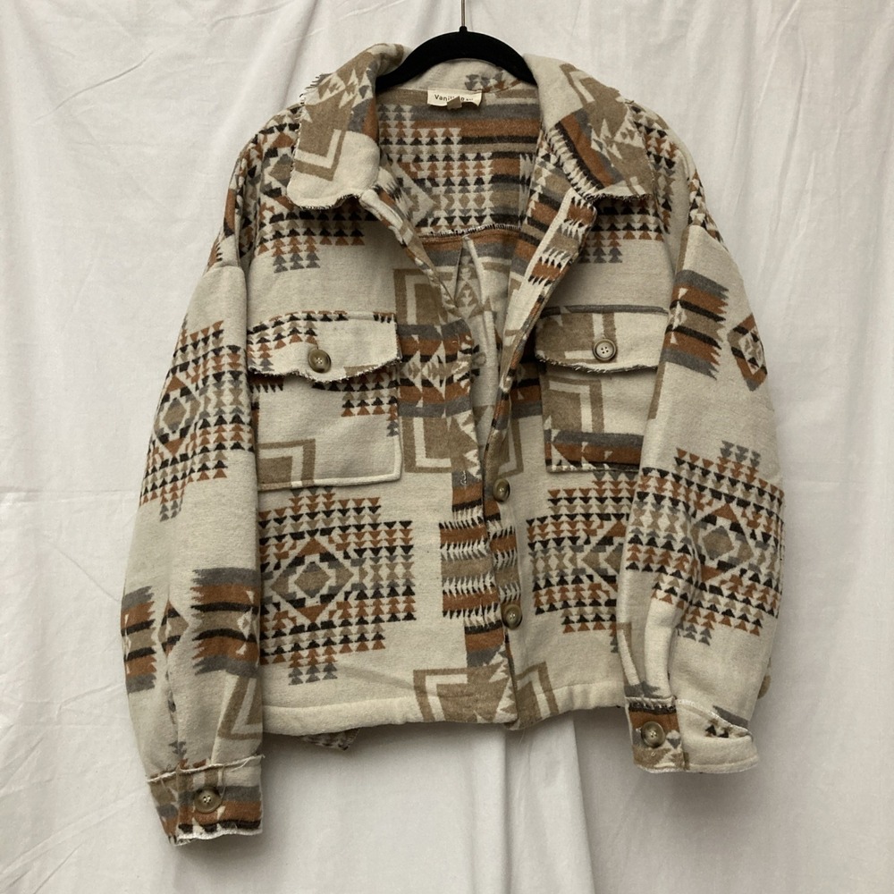Vanilla Bay Multicolor Southwestern Raw Edge Long Sleeve Pocketed Shacket -‎ 1X